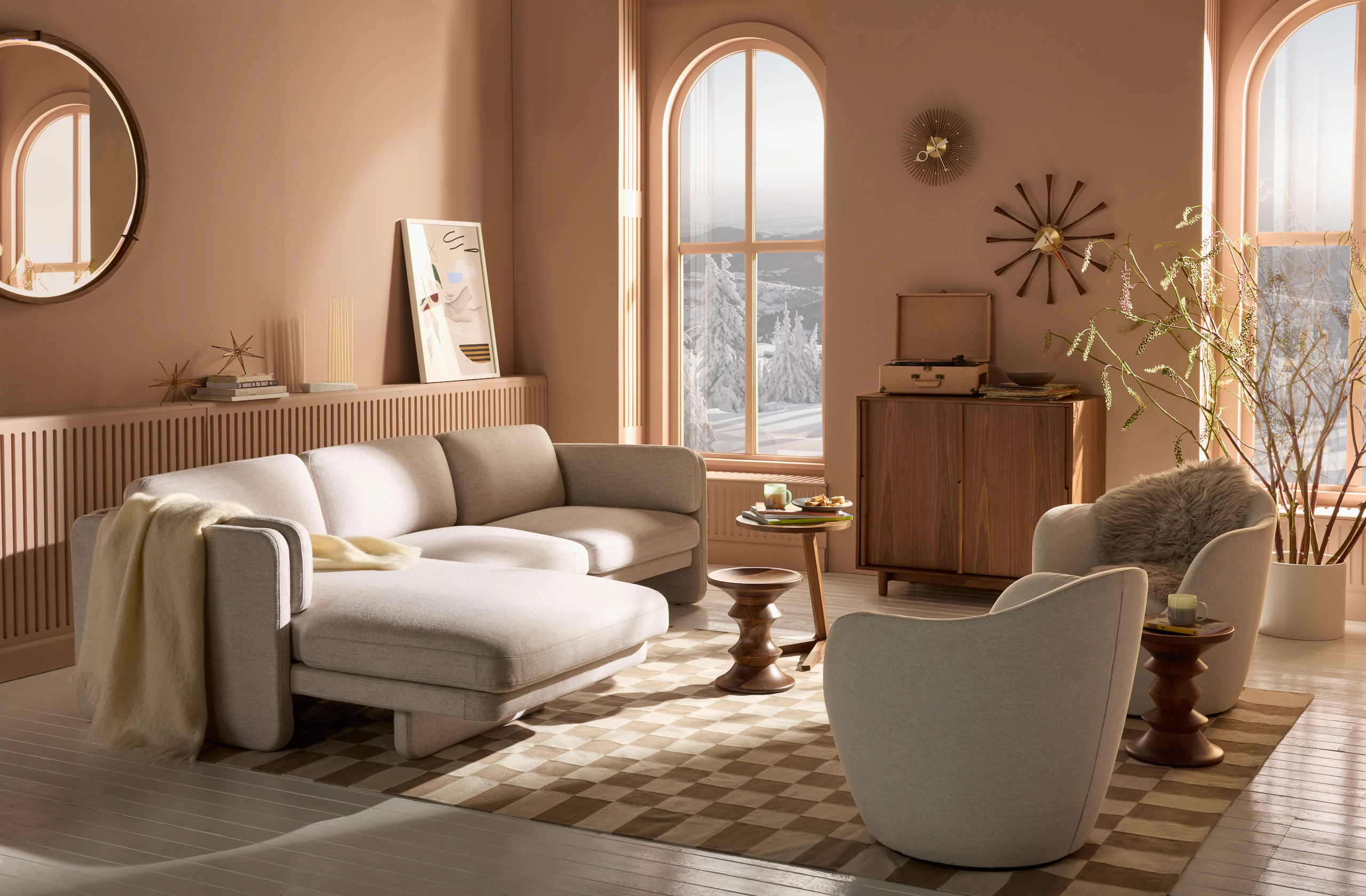 Pastille Sectional Chaise and Lina Swivel