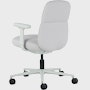 Rear angle view of a mid-back Asari chair by Herman Miller in light grey with height adjustable arms.
