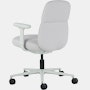 Rear angle view of a mid-back Asari chair by Herman Miller in light grey with height adjustable arms.