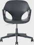 Front view of a Zeph chair with fixed arms in dark grey.