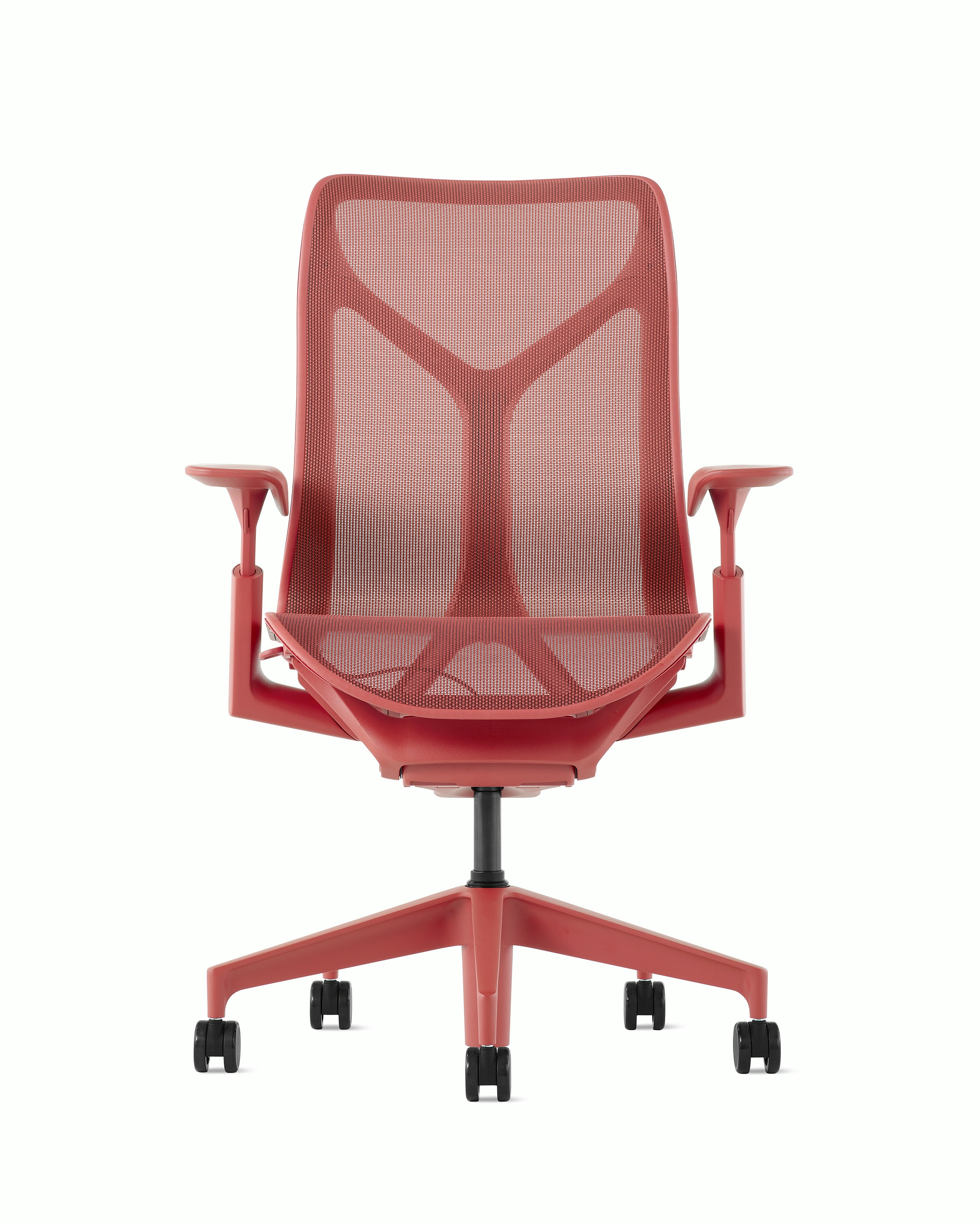 A Cosm mid-back, canyon chair with height-adjustable arms.