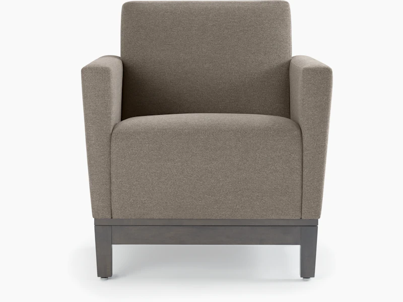 Front view of a gray Brava Platform Lounge chair on wood base.
