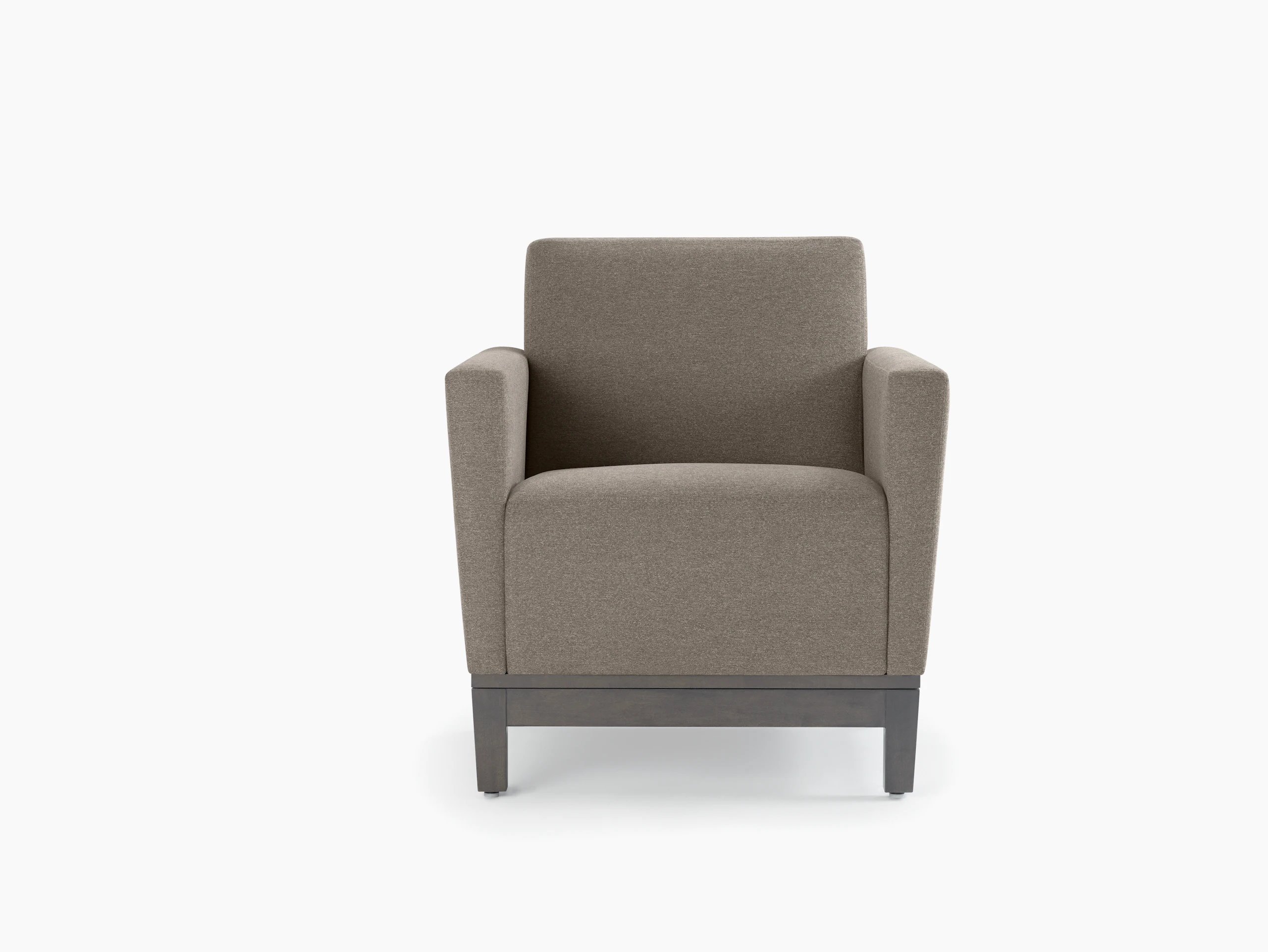 Front view of a gray Brava Platform Lounge chair on wood base.