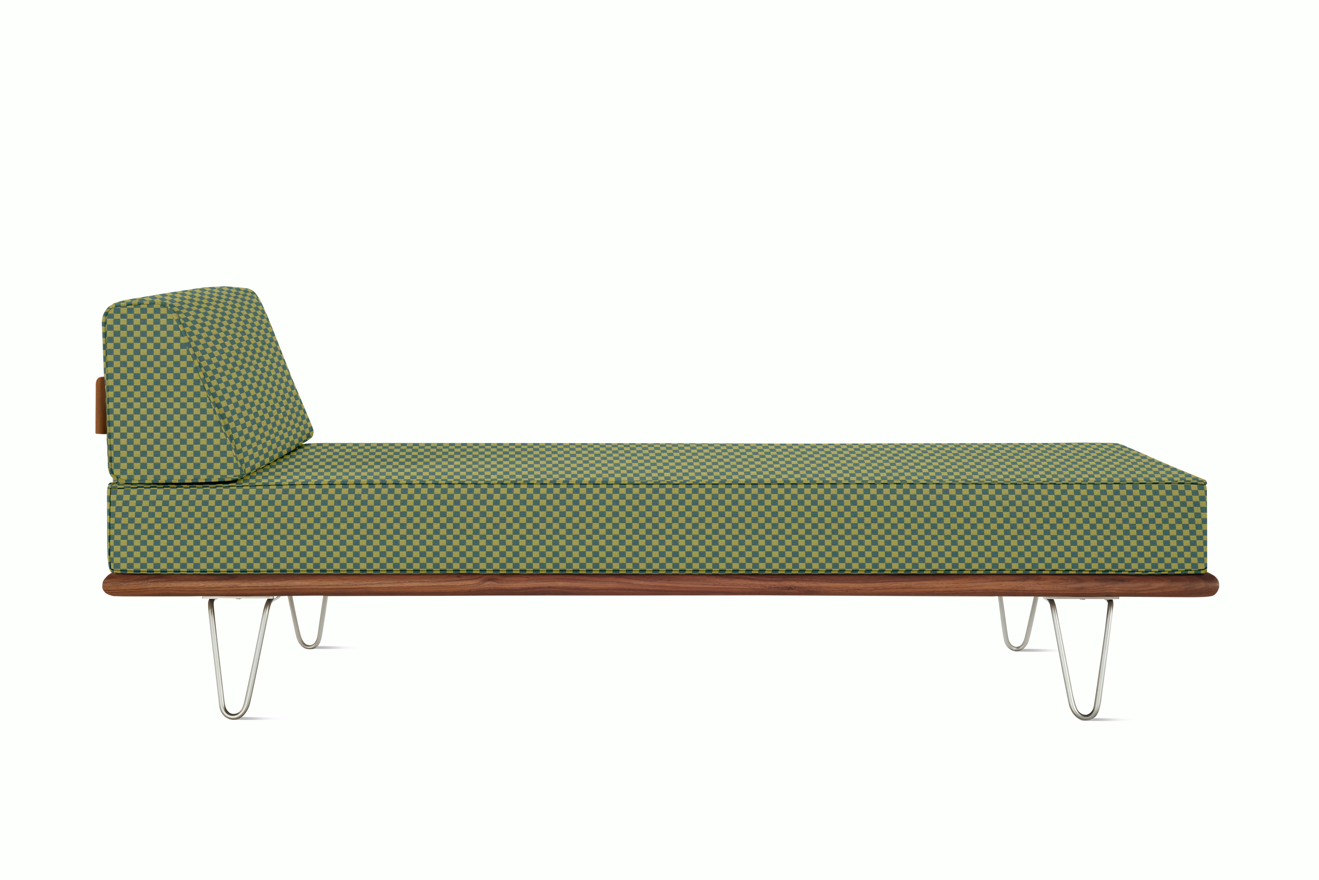 Nelson Daybed - Side Bolster,  Walnut,  Checker,  Ultramarine / Emerald Light,  Hairpin