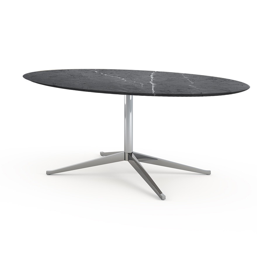 Florence Knoll Table Desk - Oval, 78", Satin Grigio Marquina, Polished Chrome