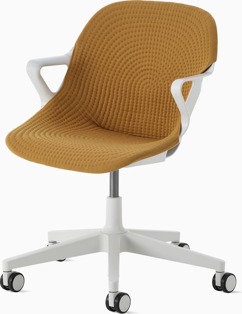 Angle view of Zeph Chair in alpine/mustard seed