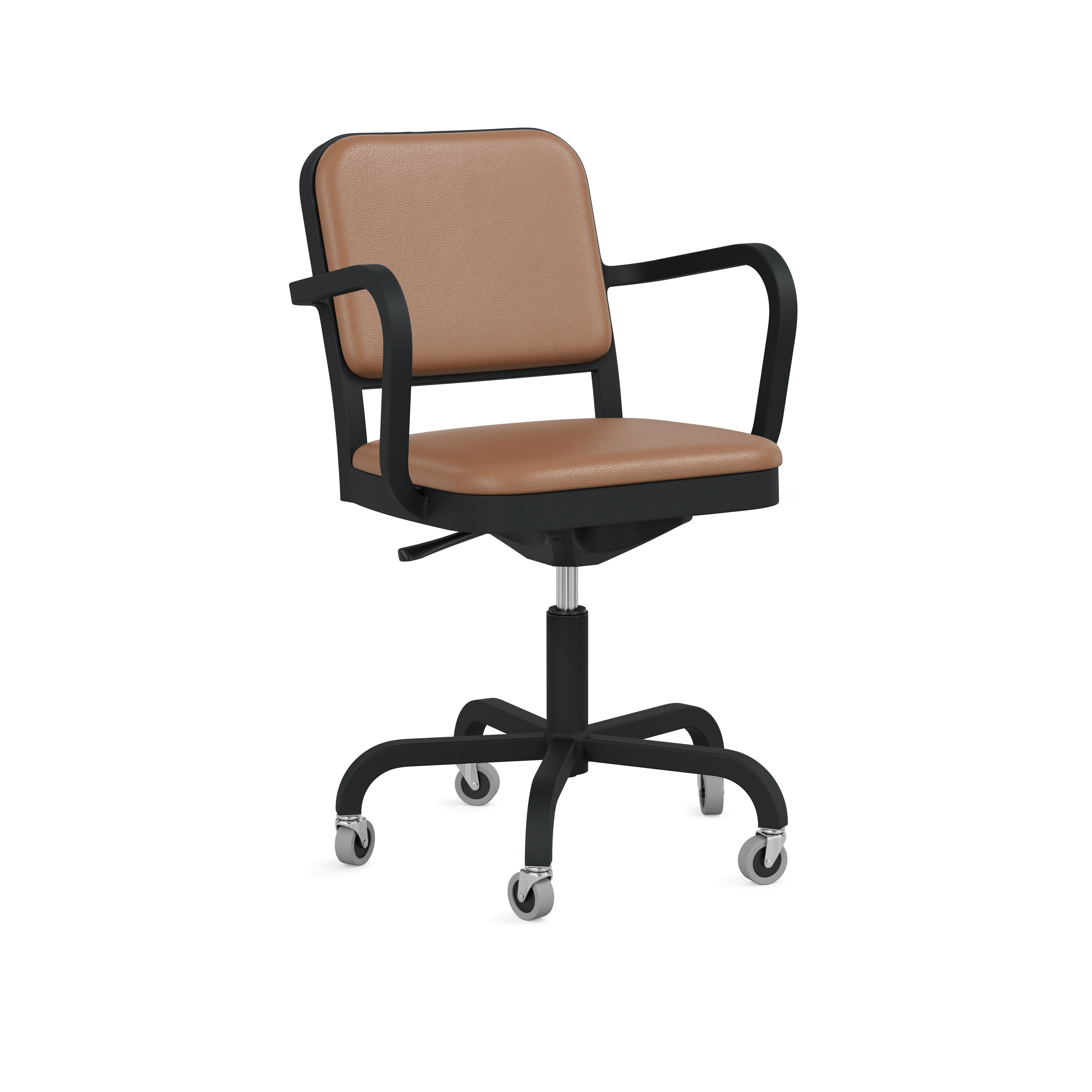 Navy Officer Task Chair - Black, Volo Leather, Tan, Arms