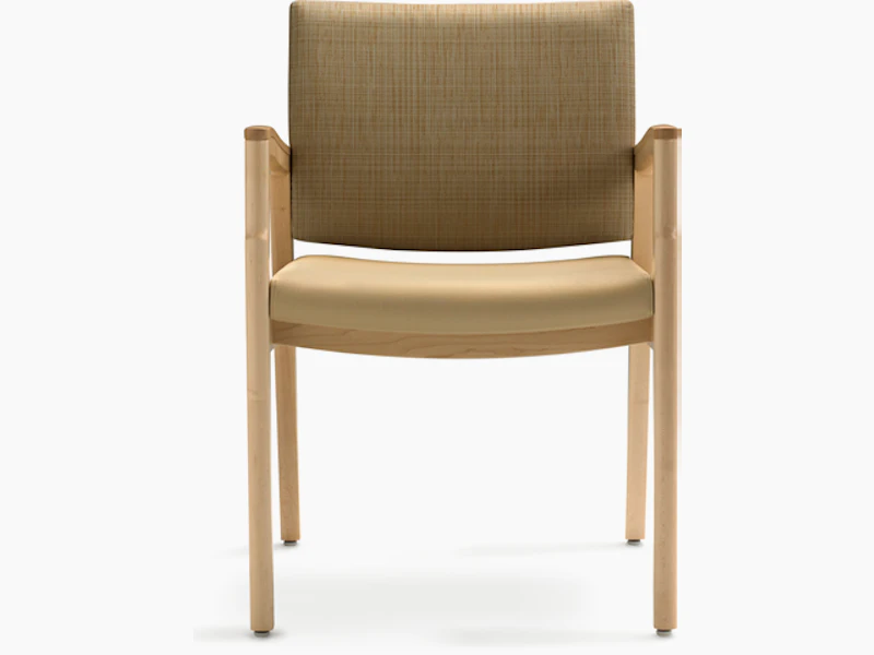 A Monarch Multiple Chair in tan textile with solid hardwood frame and wood arm caps.
