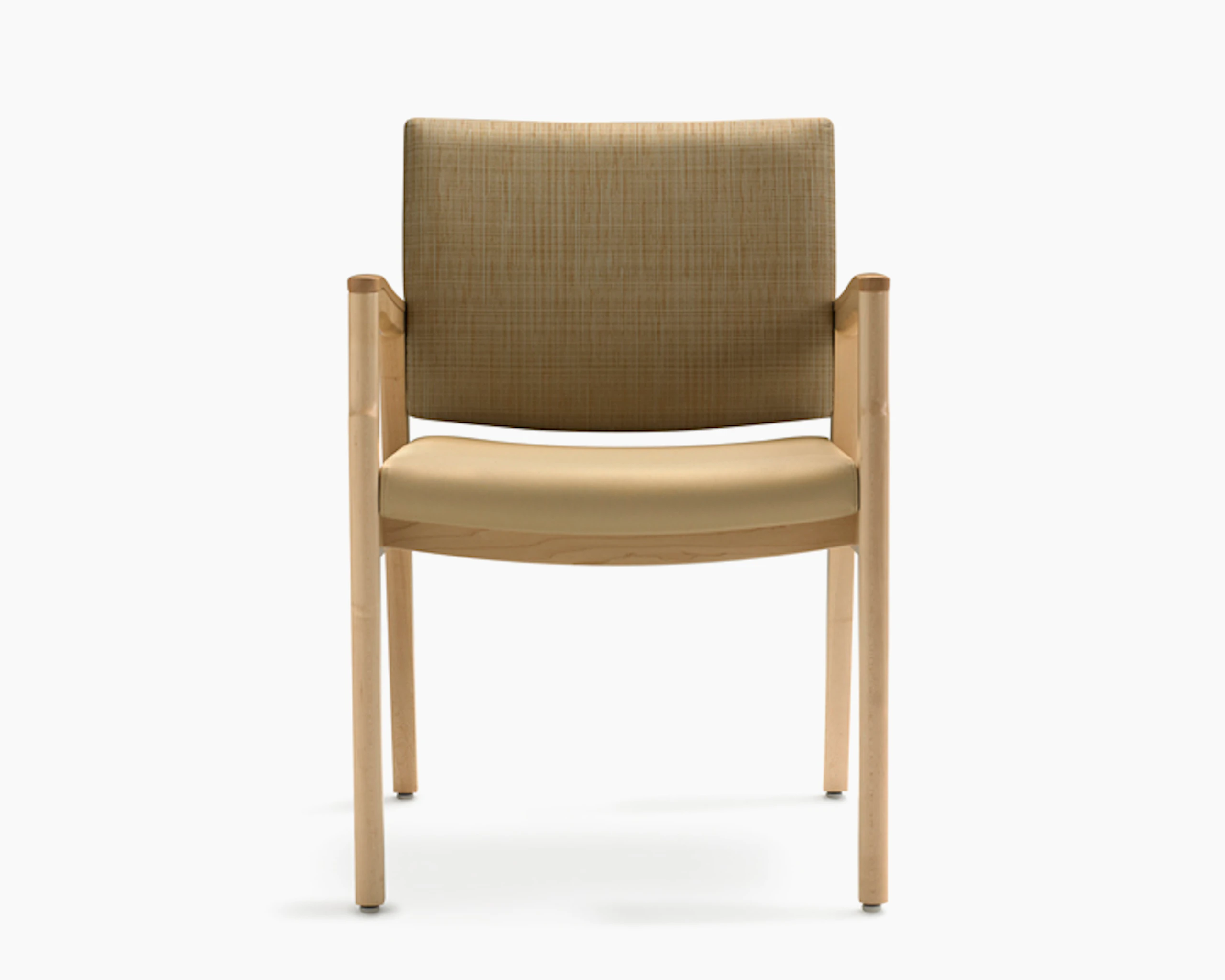 A Monarch Multiple Chair in tan textile with solid hardwood frame and wood arm caps.