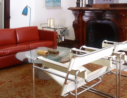 Wassily Chair, Pfister Settee, Platner Table Wassily Chairs with white leather straps residential installation