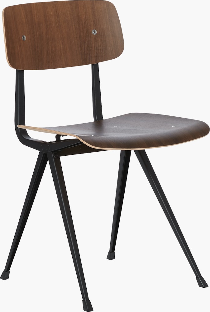 A smoke lacquered oak Result Chair with black base viewed from an angle