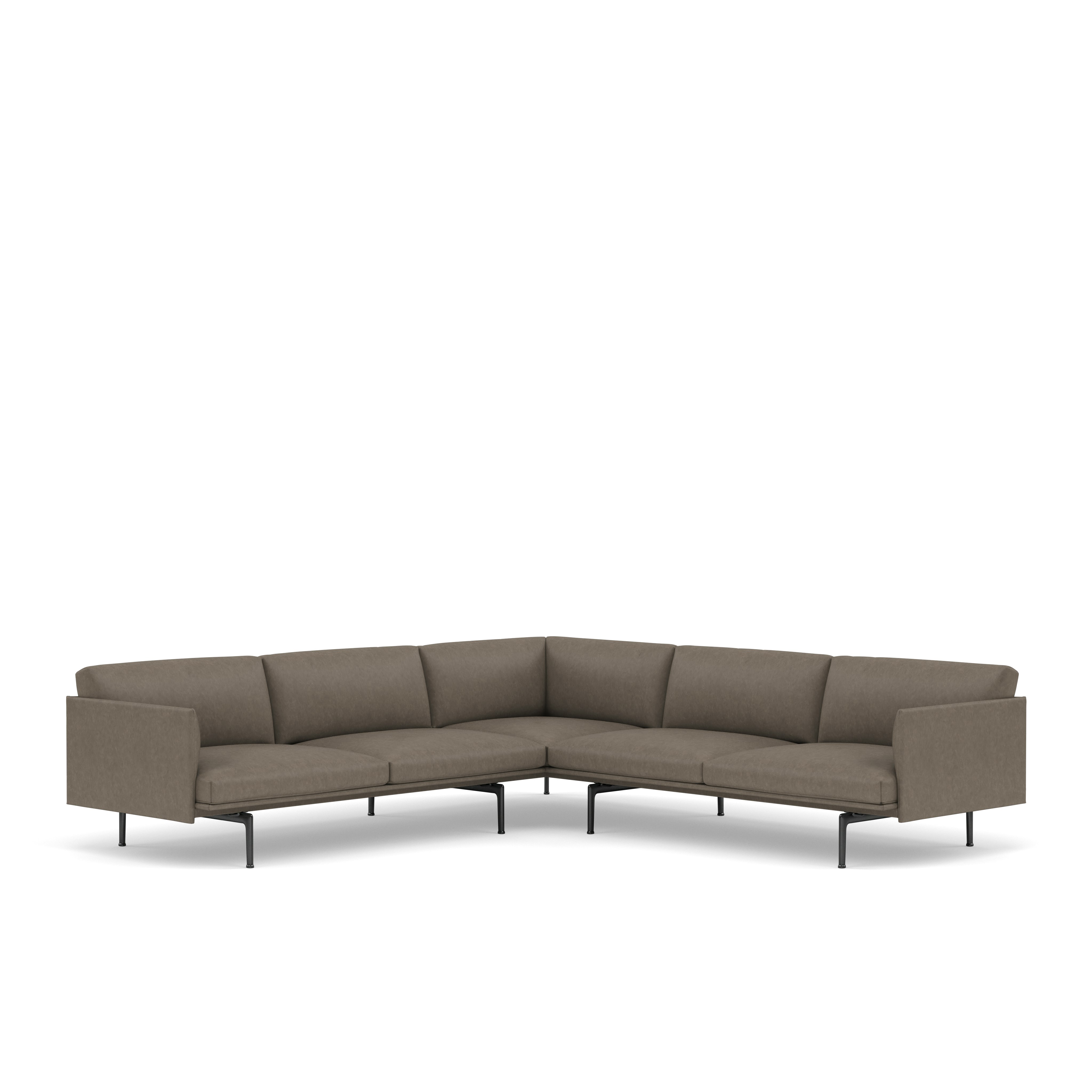 Outline Corner Sofa\BASE: Black\LEATHER: Grace Leather (R)\COL: Stone