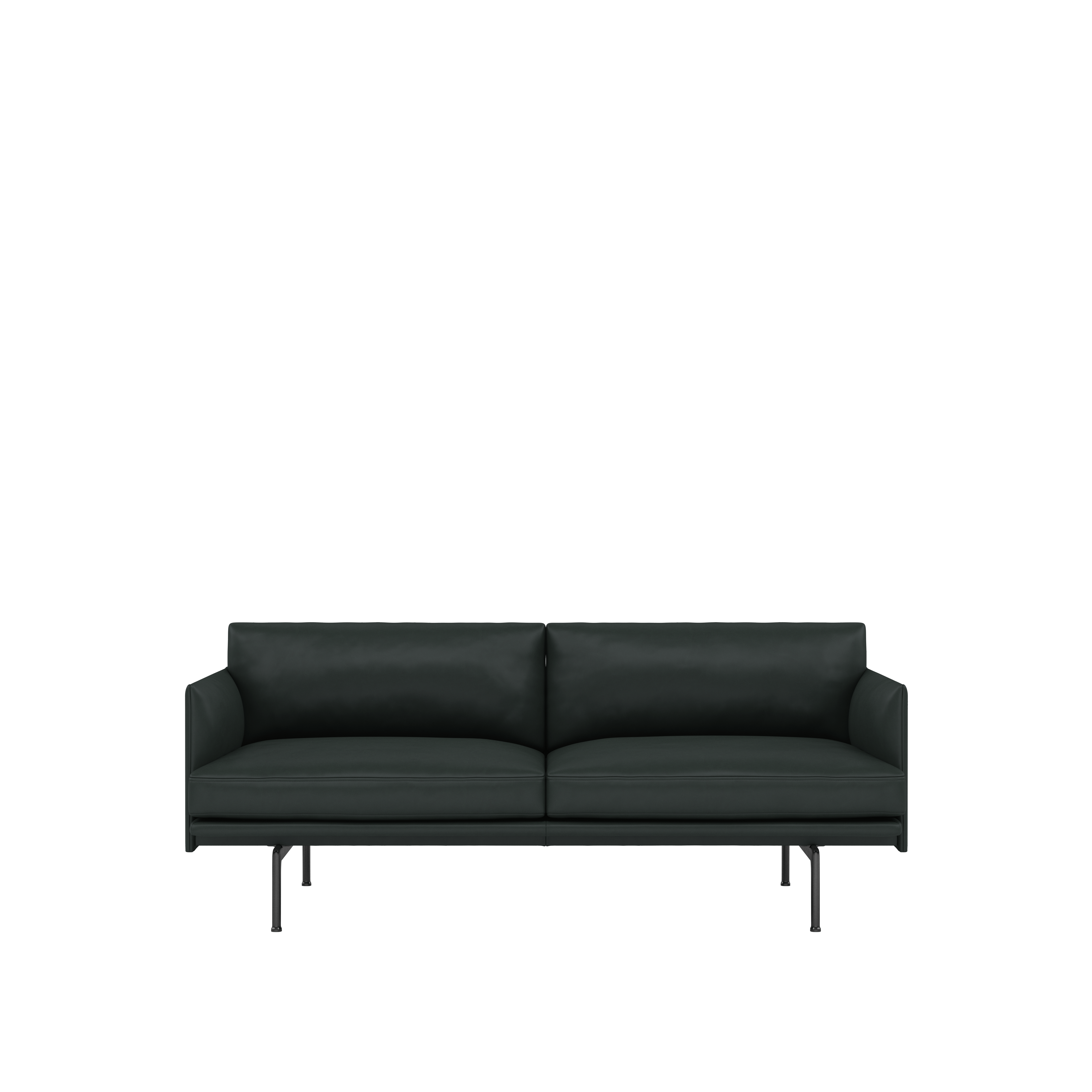 Outline Sofa, 2-Seater,  Black, Refine Leather ,DARK GREEN