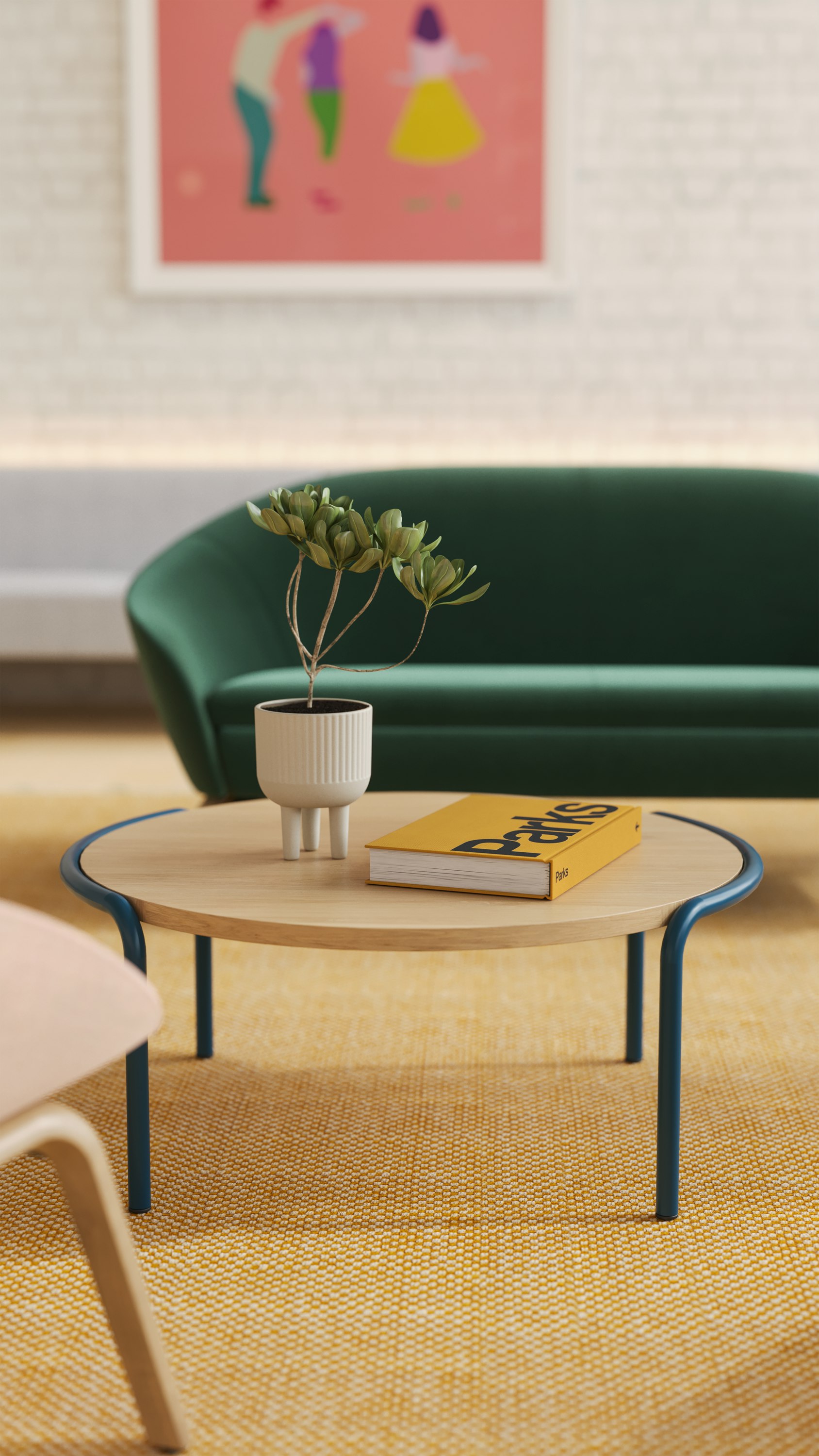 Sweep Table close up with Ever Sofa in background