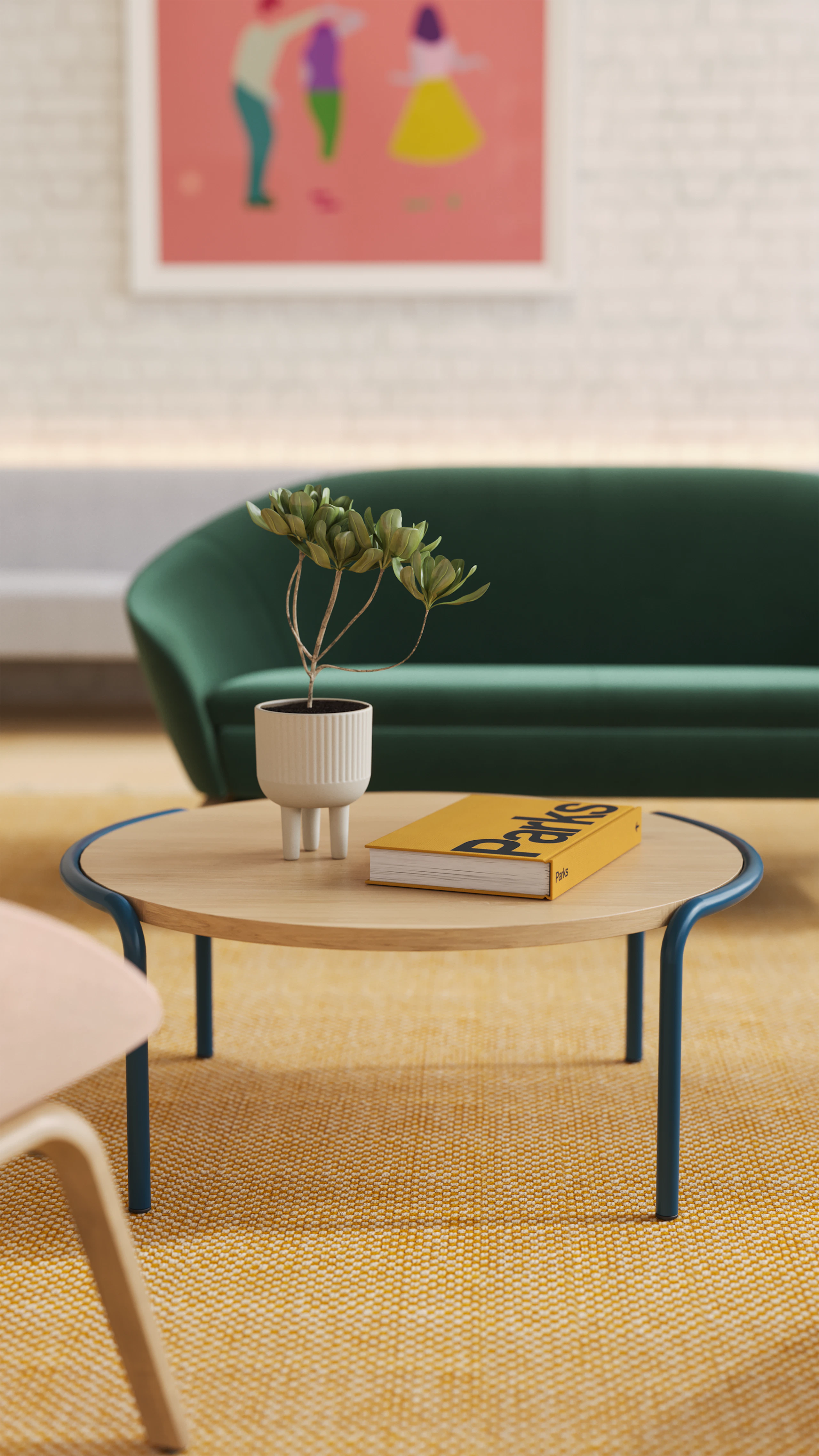 Sweep Table close up with Ever Sofa in background