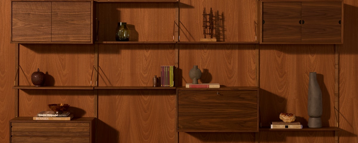 Royal System Shelving Plus, 4 Bay with Mixed Cabinets on a wood-paneled wall