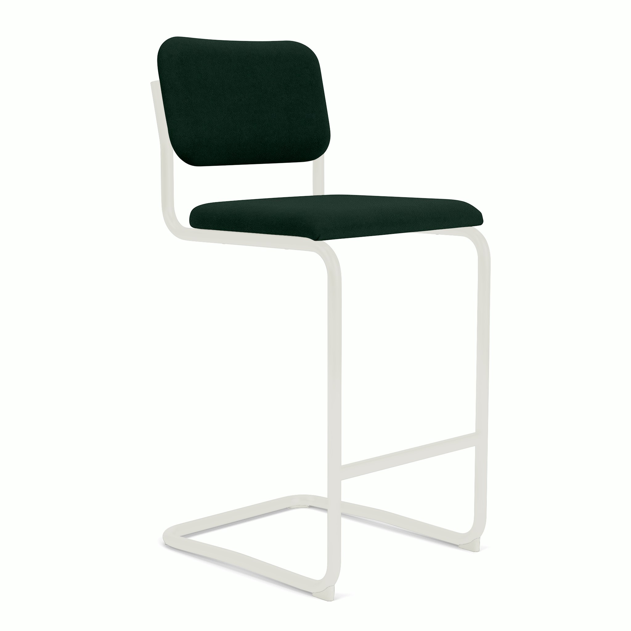 Cesca Upholstered Stool - Bar Height ,  Fully upholstered,   Volo Leather,  Arbor Shade,  white frame