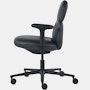 Side view of a mid-back Asari chair by Herman Miller in black leather with height adjustable arms.