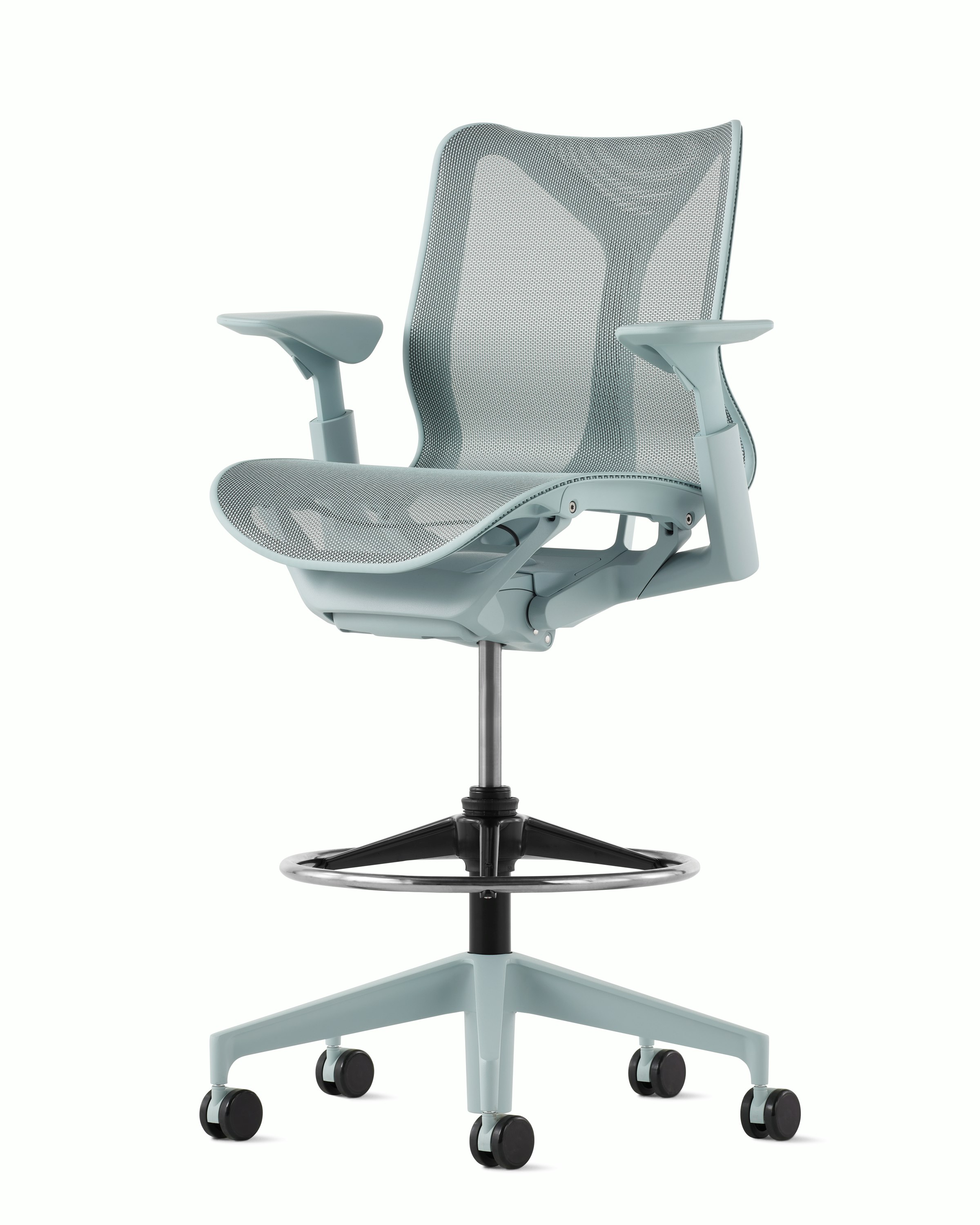 A glacier&nbsp;Cosm Stool with height-adjustable arms.