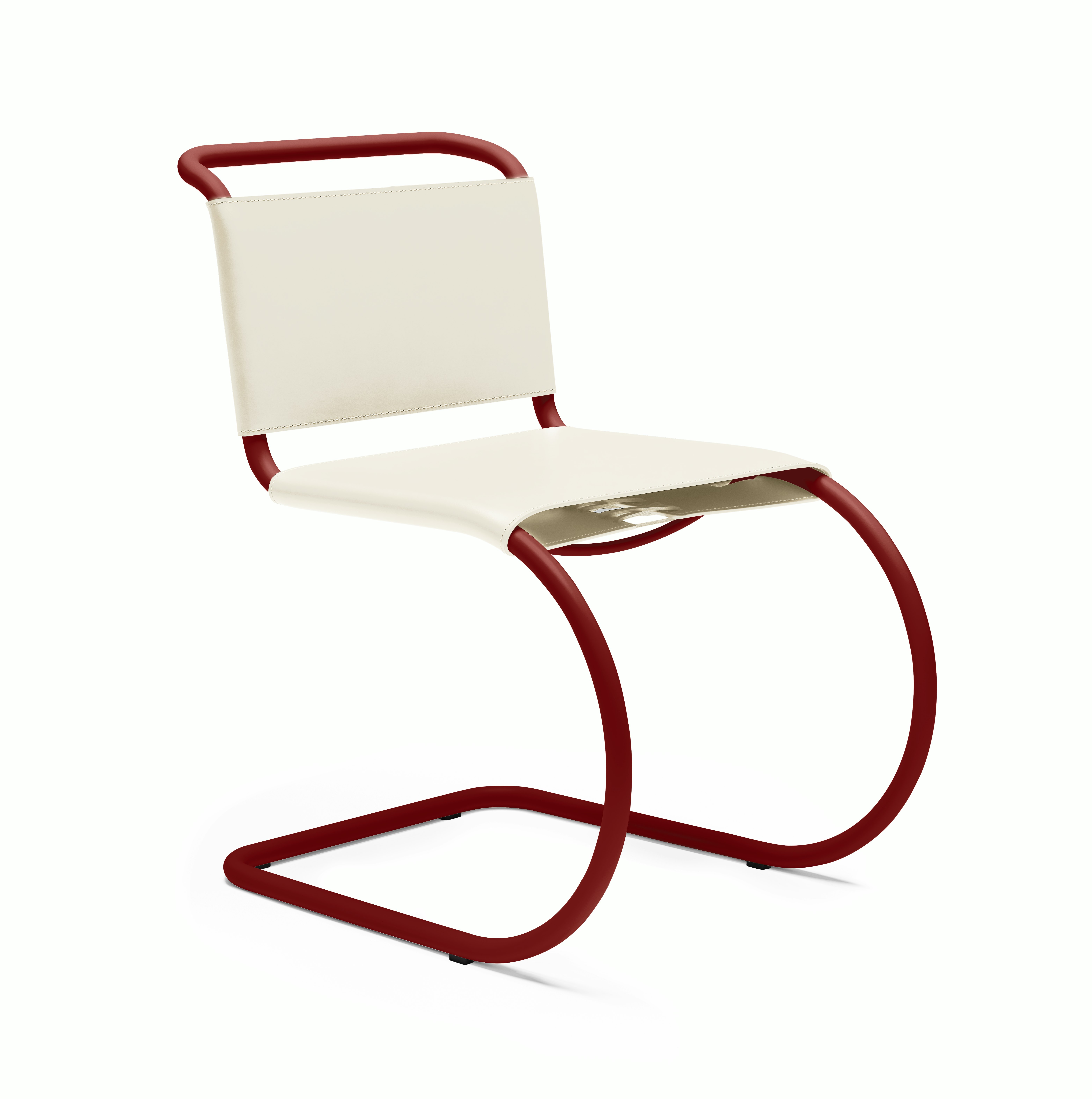 MR Side Chair - Side Chair,  Cowhide,  White Beige,  Dark Red