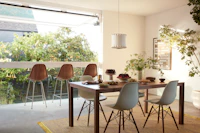 Eames Molded Chairs and Stools with Doubleframe Table and Nelson Lantern Pendant