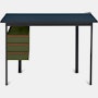 Mode desk with deep sea blue top and olive drawers.