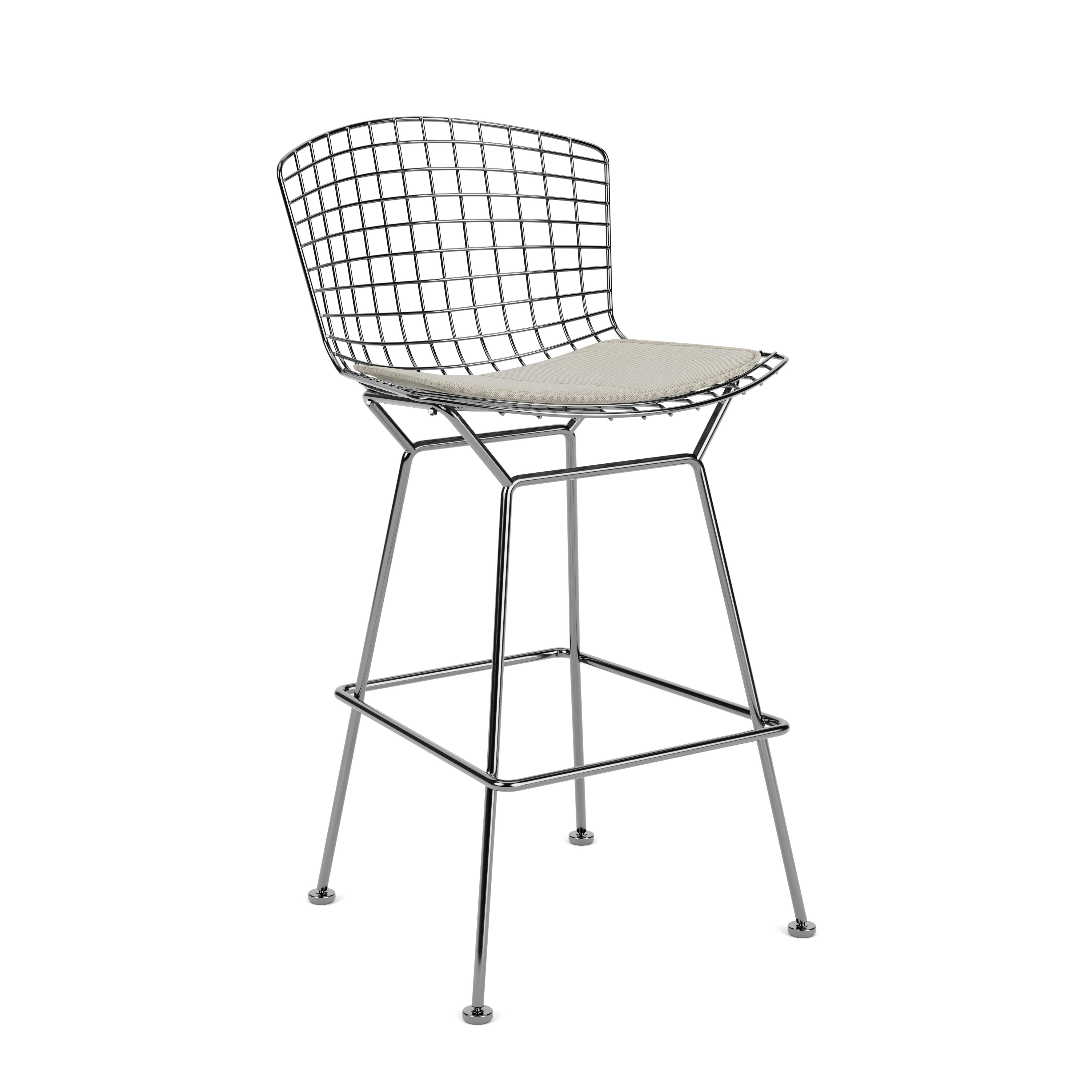 Bertoia Stool - Counter Height, With Seat Pad, Polished Chrome, Crossroad, Almond