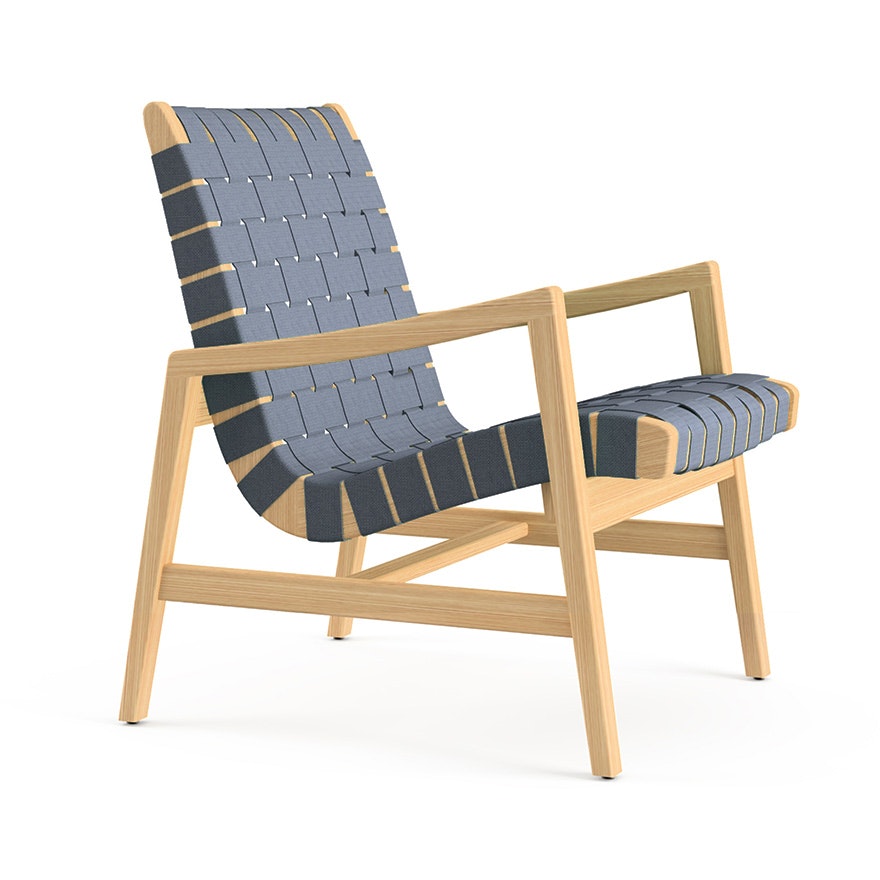 Risom Lounge Chair - Arm, Steel Blue Cotton, Clear Maple
