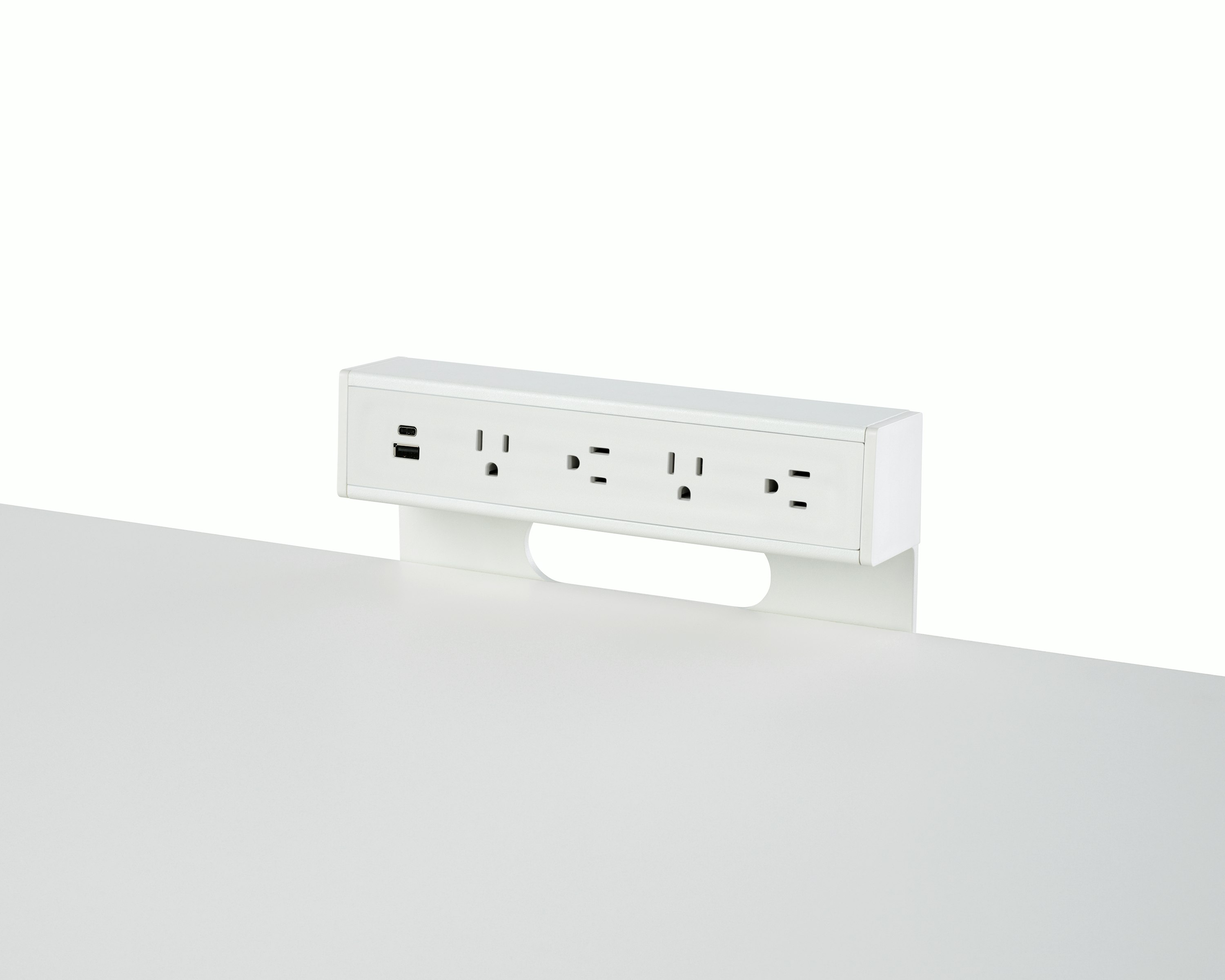 USB-A port, USB-C port, and four A/C power outlets on an attached table power source.