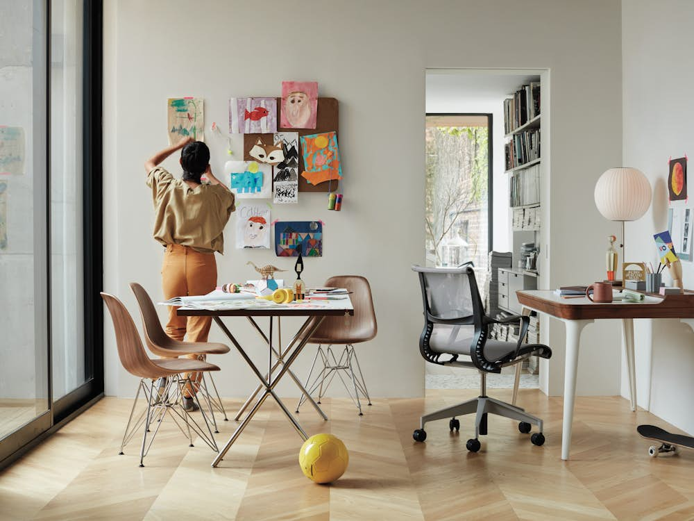 Nelson X Leg Desk 30X72 with  Eames Molded Plywood Side Chair