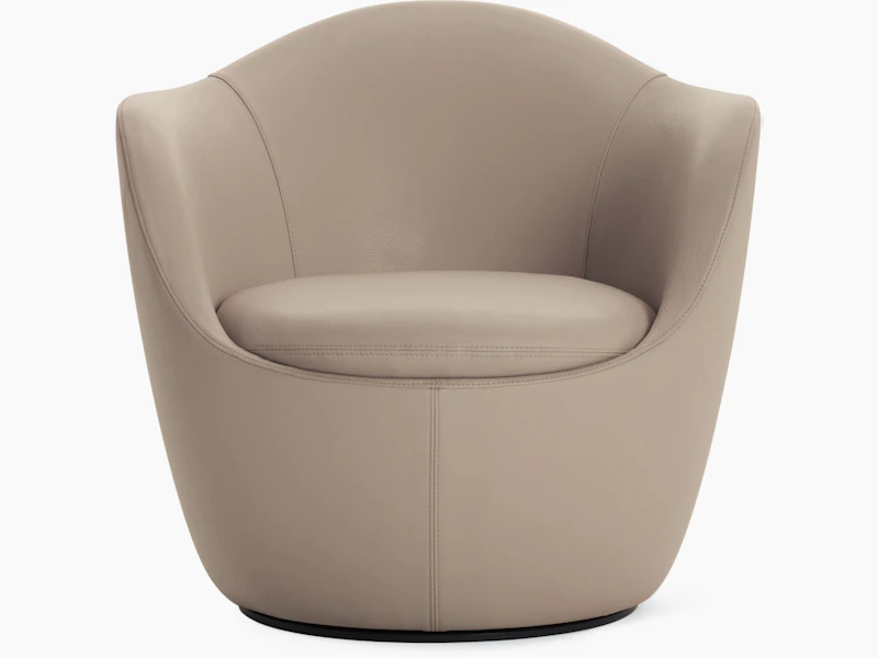 Front view of a Lina Swivel Chair in light brown leather.