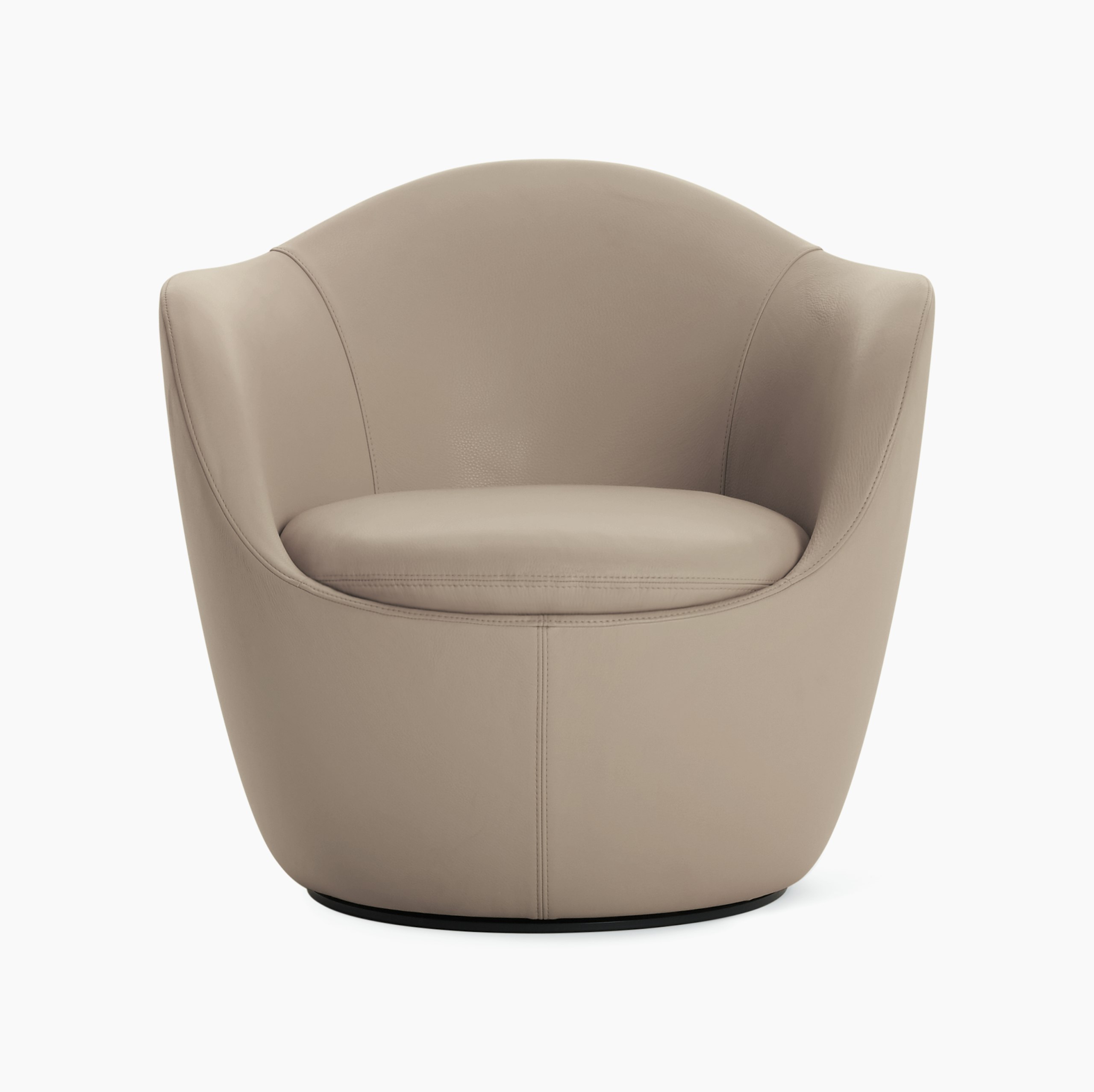 Front view of a Lina Swivel Chair in light brown leather.