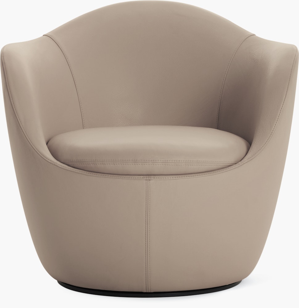 Front view of a Lina Swivel Chair in light brown leather.