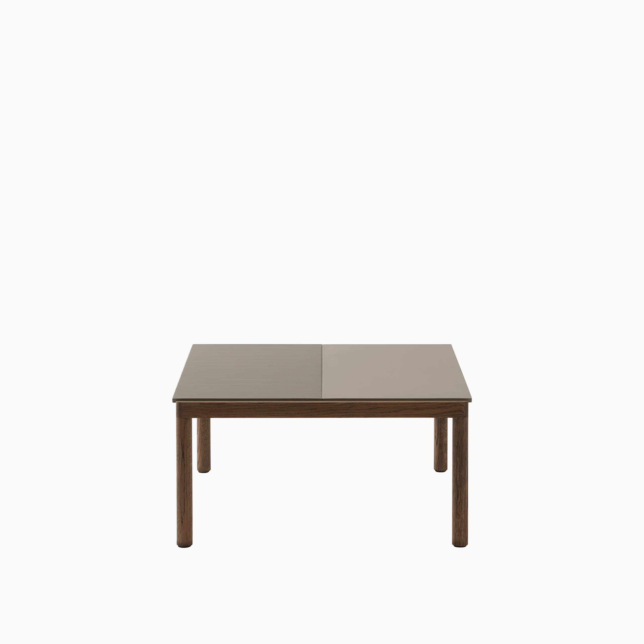 Couple coffee table 80x84x40 1 plain 1 wavy taupe oak