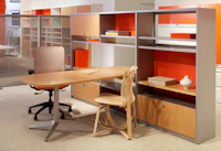 Dividends Skyline Table with EWC Task chair and Frank Gehry Armless Hat Trick Chair