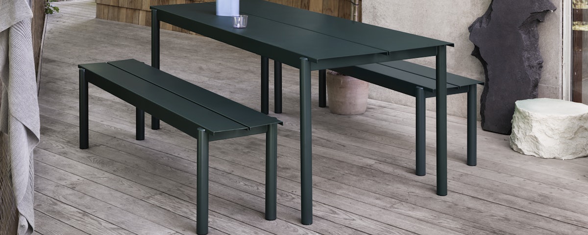 Linear Dining Set in an outdoor patio setting