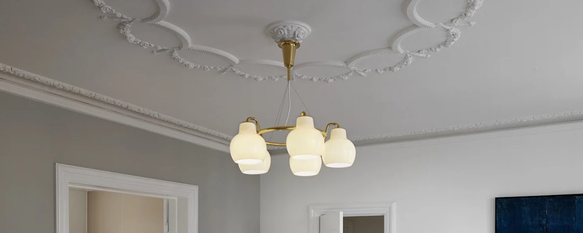 Closeup image of a VL Ring Crown 5 Pendant hanging from a ceiling