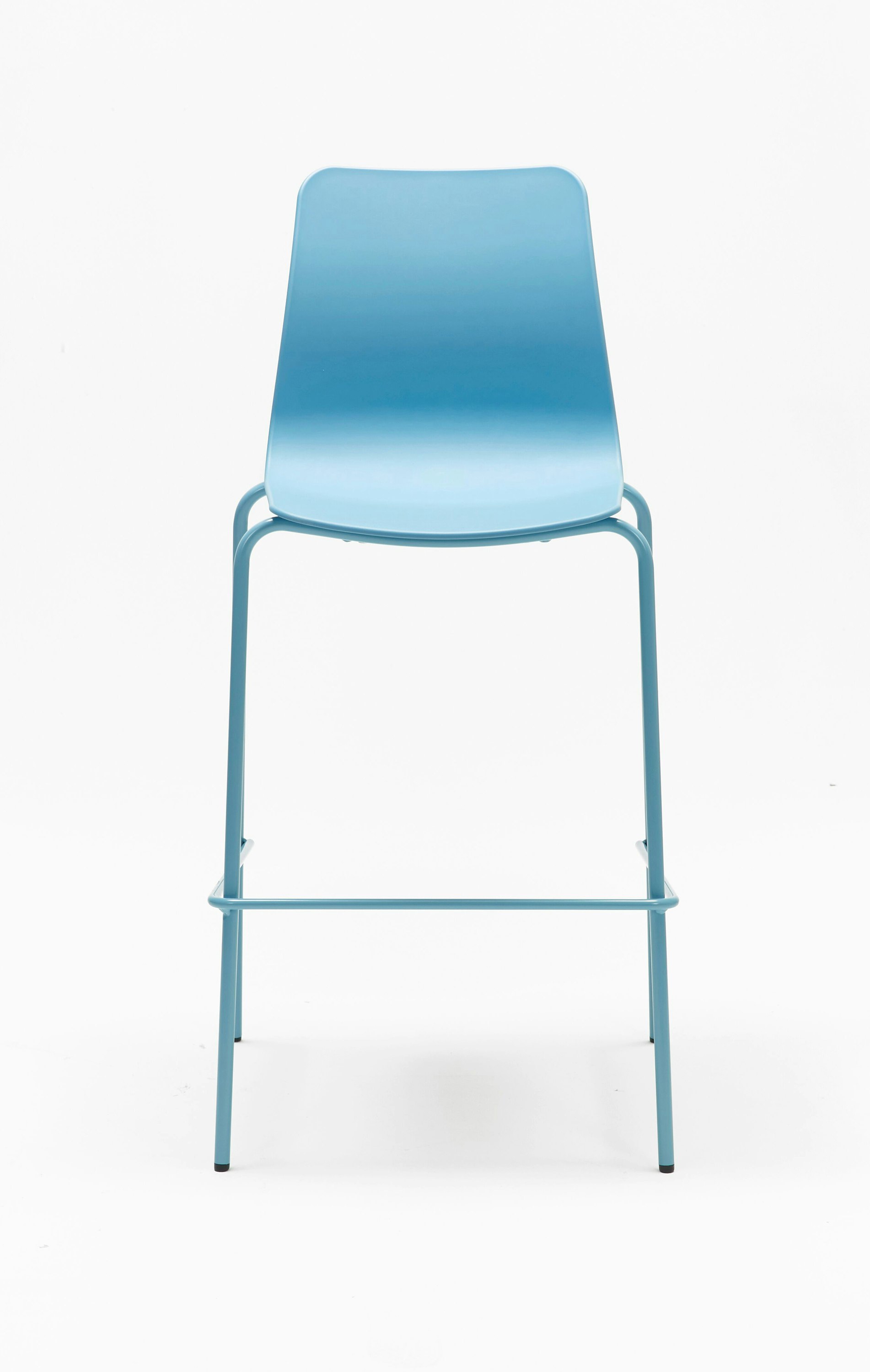 An all blue Polly Stool, viewed from the front.