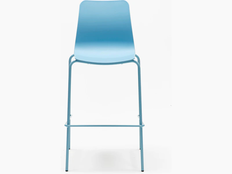 An all blue Polly Stool, viewed from the front.