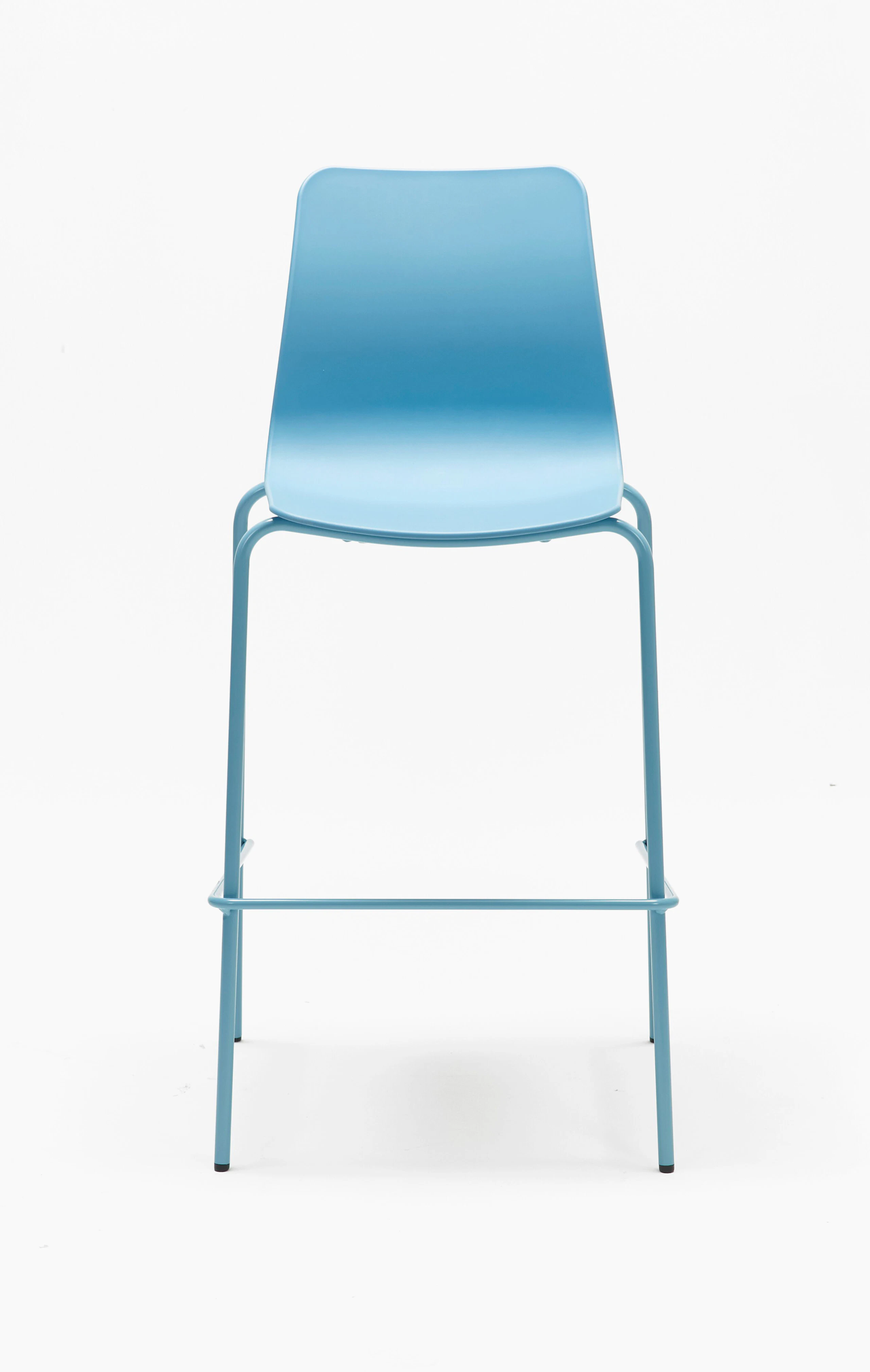 An all blue Polly Stool, viewed from the front.
