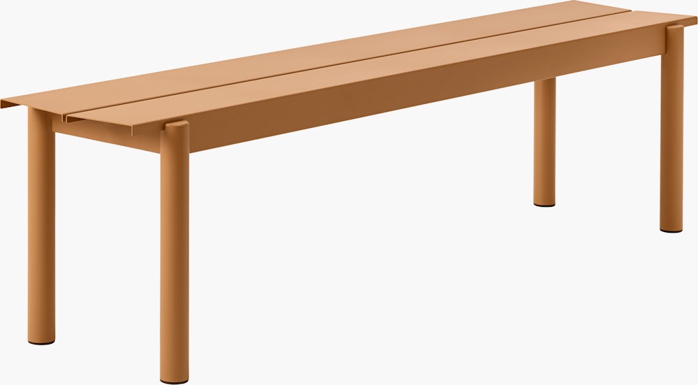 Linear steel outdoor bench 170 burnt orange Muuto
