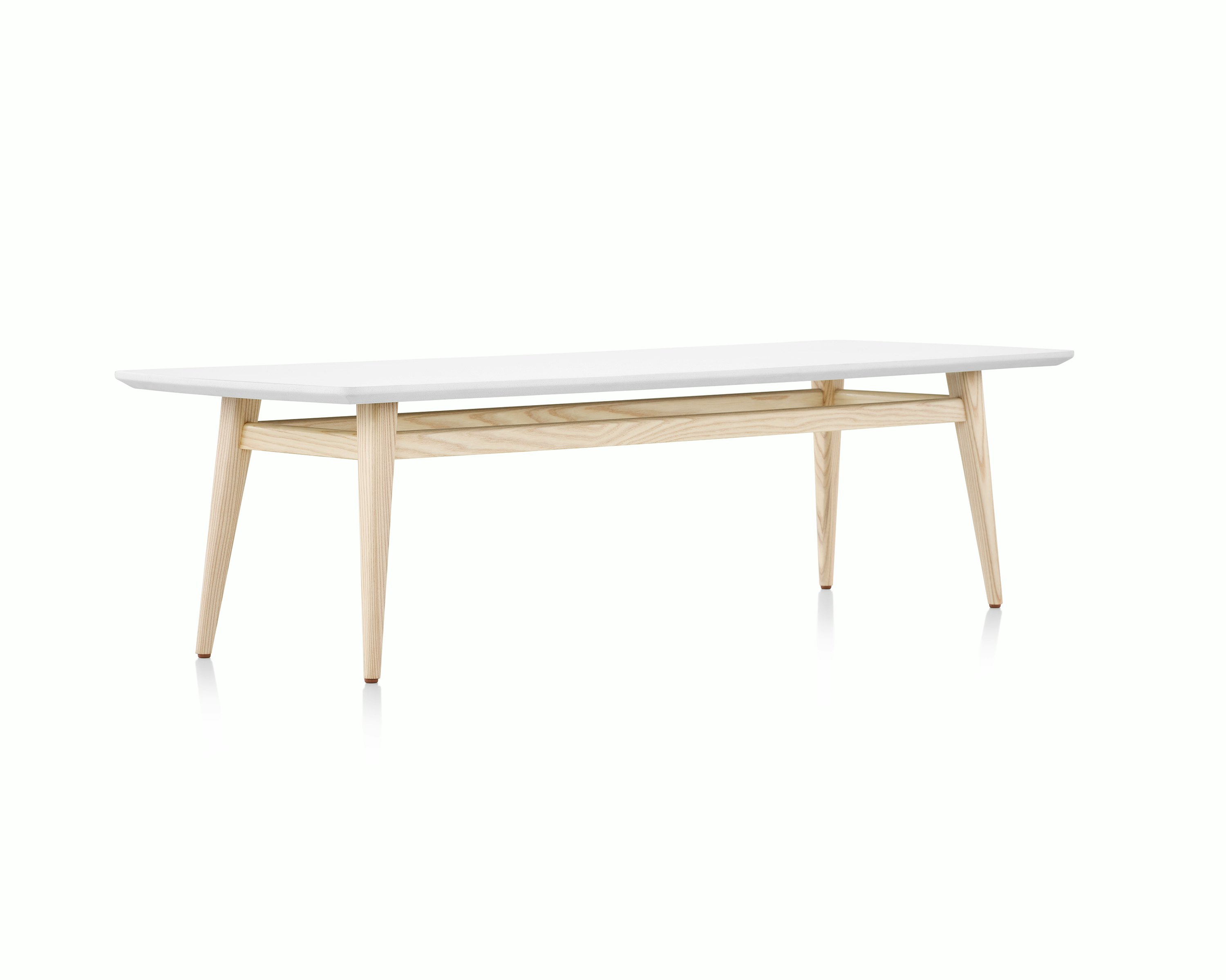 Palisade Occasional Table with wood legs and solid surface top on white sweep.