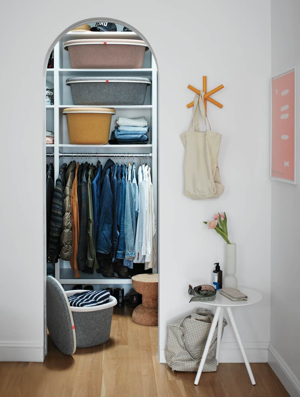 Stow Storage Bin in a bedroom closet setting