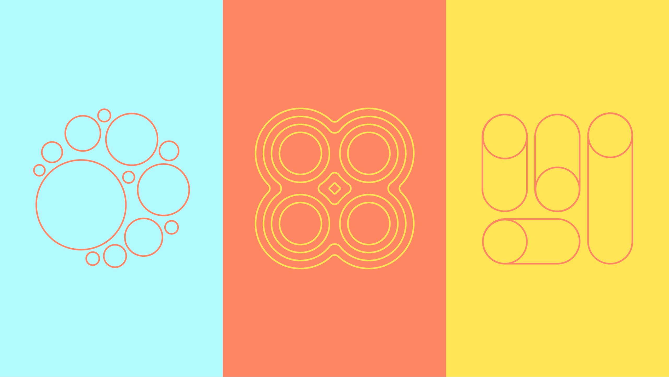 Ilustración azul, rosa y amarilla que representa espacios optimizados, impulsores de carreras profesionales y aprendizaje activo.