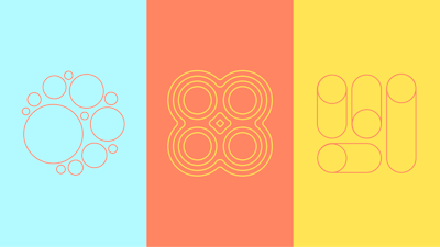 A blue, pink, and yellow illustration representing optimized spaces, career catalysts, and active learning