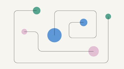 An illustration of green, pink, and blue circles connected with black lines used to represent the practice phase of planning for clinical practice