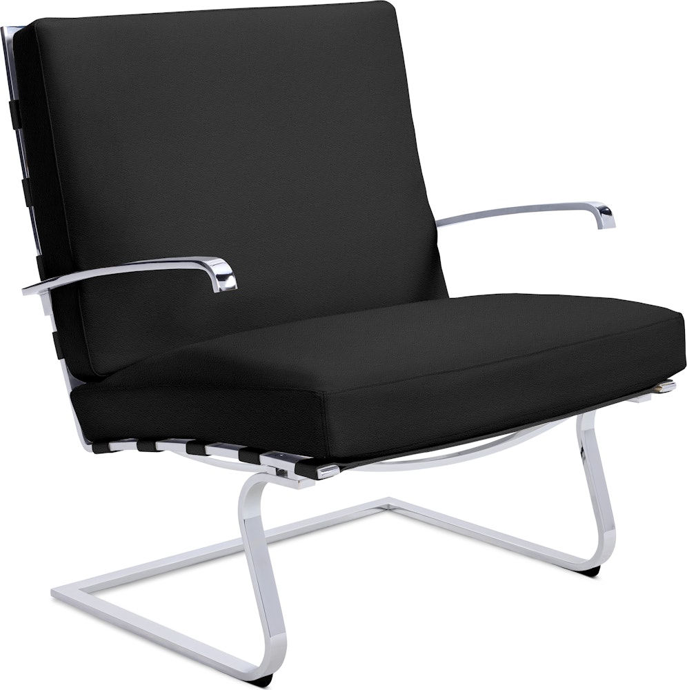 Tugendhat Chair in Acqua Leather,  Black Sea with belting in Acqua Leather,  Black Sea and chrome frame