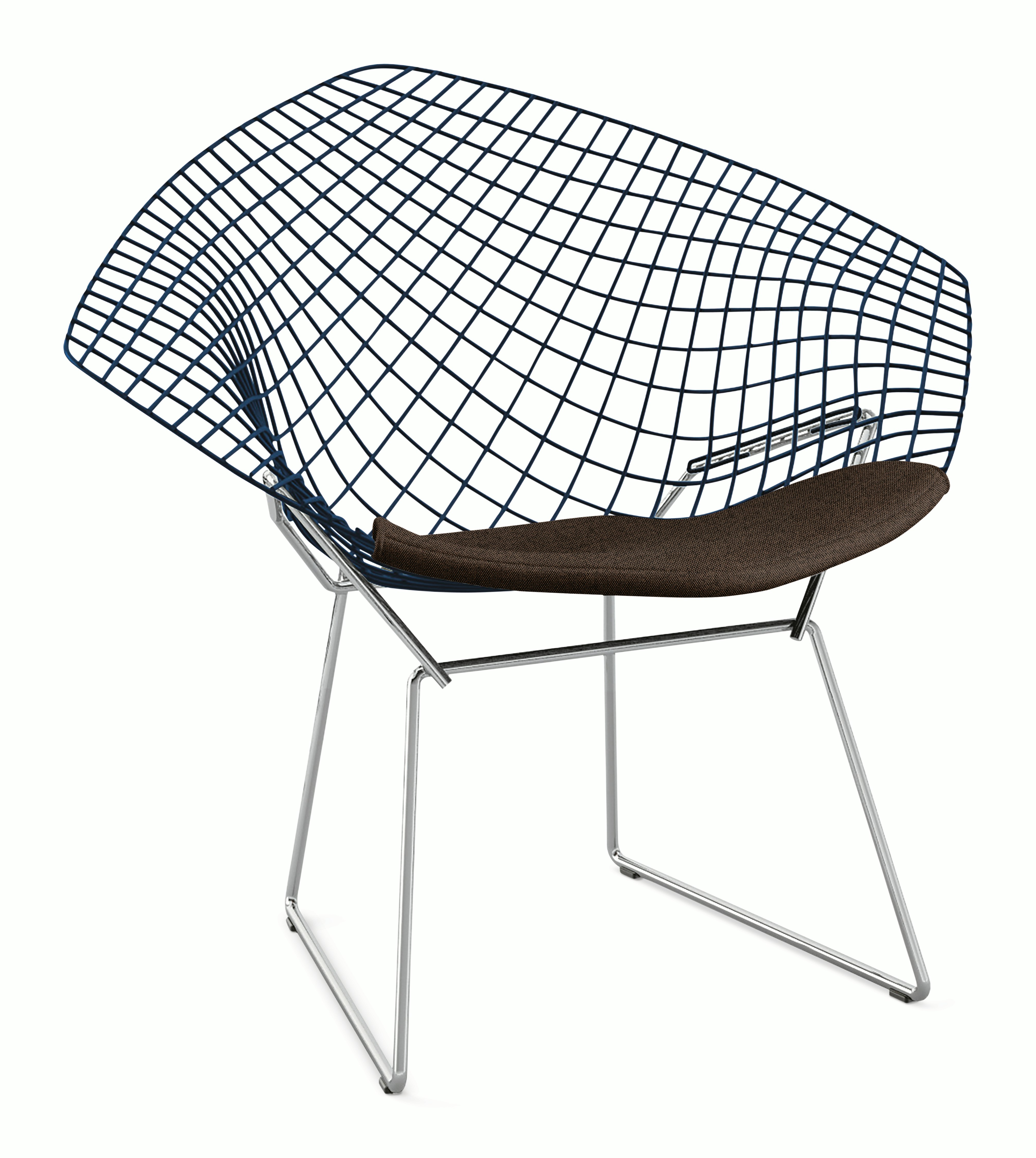 Bertoia Diamond Chair,  Blue Frame,  Polished Chrome Base,  Hourglass,  Mocha
