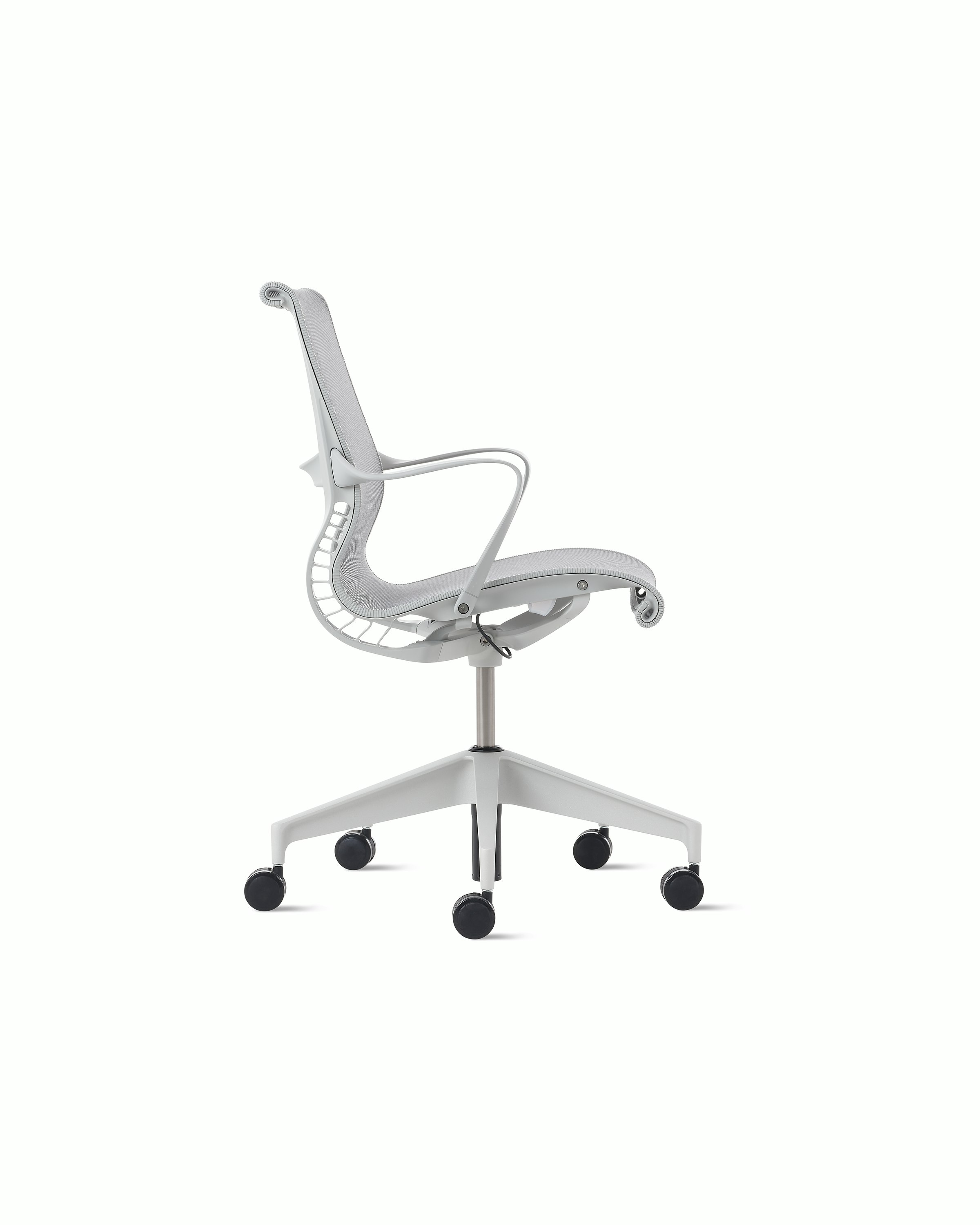 Side view of a Setu chair in light grey.