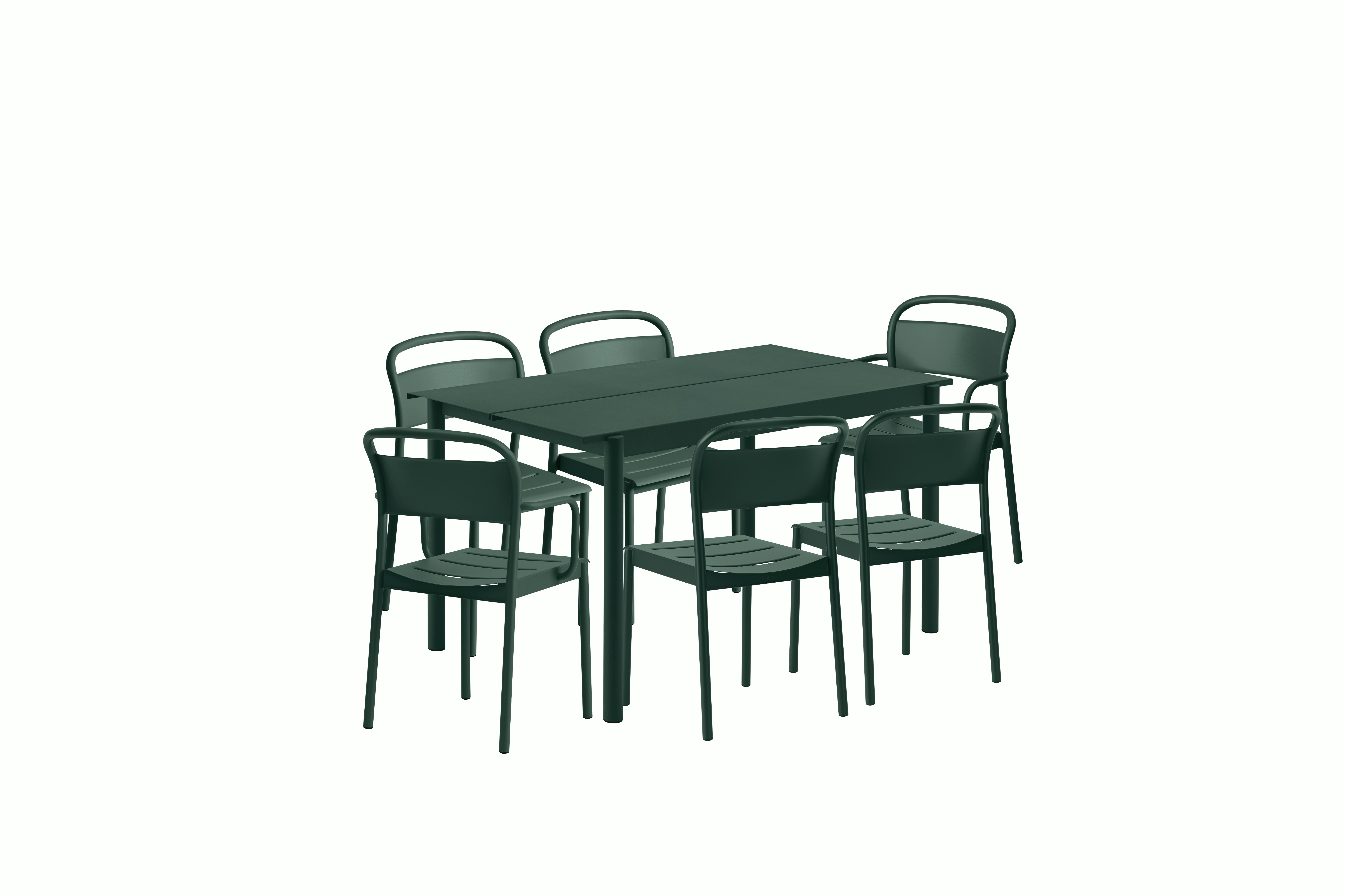 Linear Dining Set - 55" Table,  2 Armchairs,  & 4 Side Chairs,  Dark Green"
